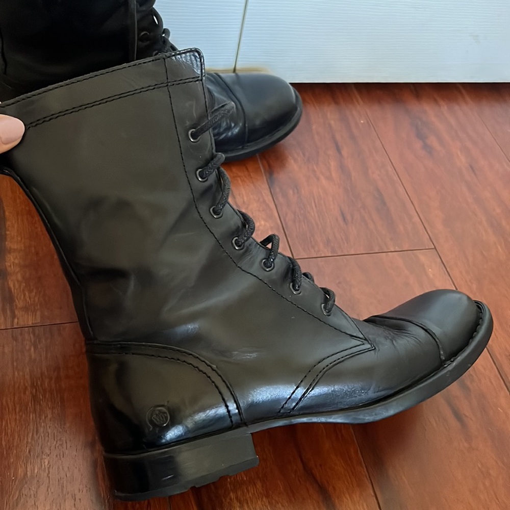 Born black leather combat boots